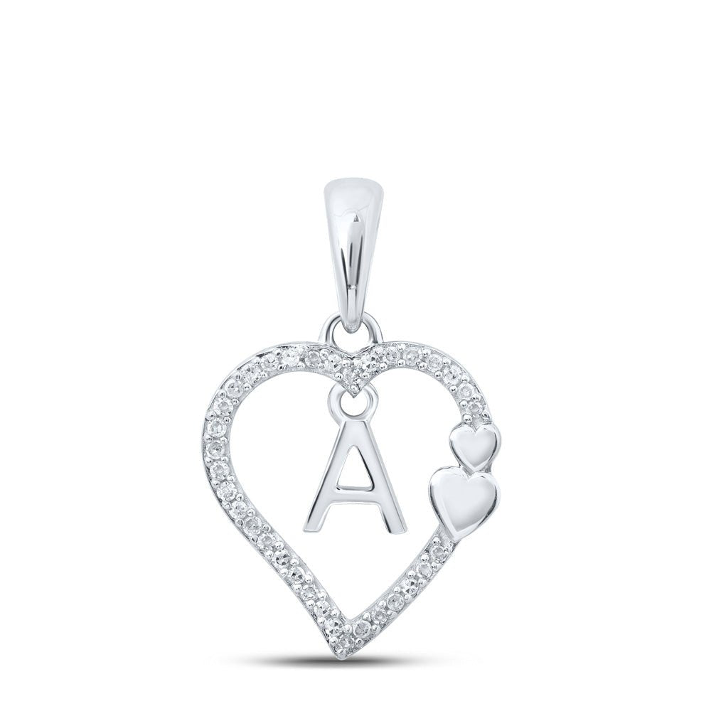 Diamond Initial & Letter Pendant | 10kt White Gold Womens Round Diamond A Heart Letter Pendant 1/10 Cttw | Splendid Jewellery GND