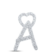 Load image into Gallery viewer, 10kt White Gold Diamond Heart Initial Pendant - Personalized Elegance Top view from the 10Kt White Gold Womens Round Diamond A Heart Letter Pendant 1 8 Cttwpin213399 collection by Splendid Jewellery