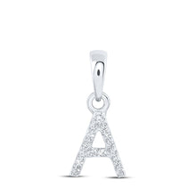 Load image into Gallery viewer, 10kt White Gold Diamond Initial Pendant: Elegant Personalized Brilliance Top view from the 10Kt White Gold Womens Round Diamond A Initial Letter Pendant 03 Cttwpin216935 collection by Splendid Jewellery