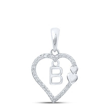 Load image into Gallery viewer, Enchanting Diamond Heart Initial Pendant Top view from the 10Kt White Gold Womens Round Diamond B Heart Letter Pendant 1 10 Cttwpin213916 collection by Splendid Jewellery