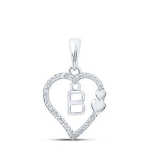 Diamond Initial & Letter Pendant | 10kt White Gold Womens Round Diamond B Heart Letter Pendant 1/10 Cttw | Splendid Jewellery GND