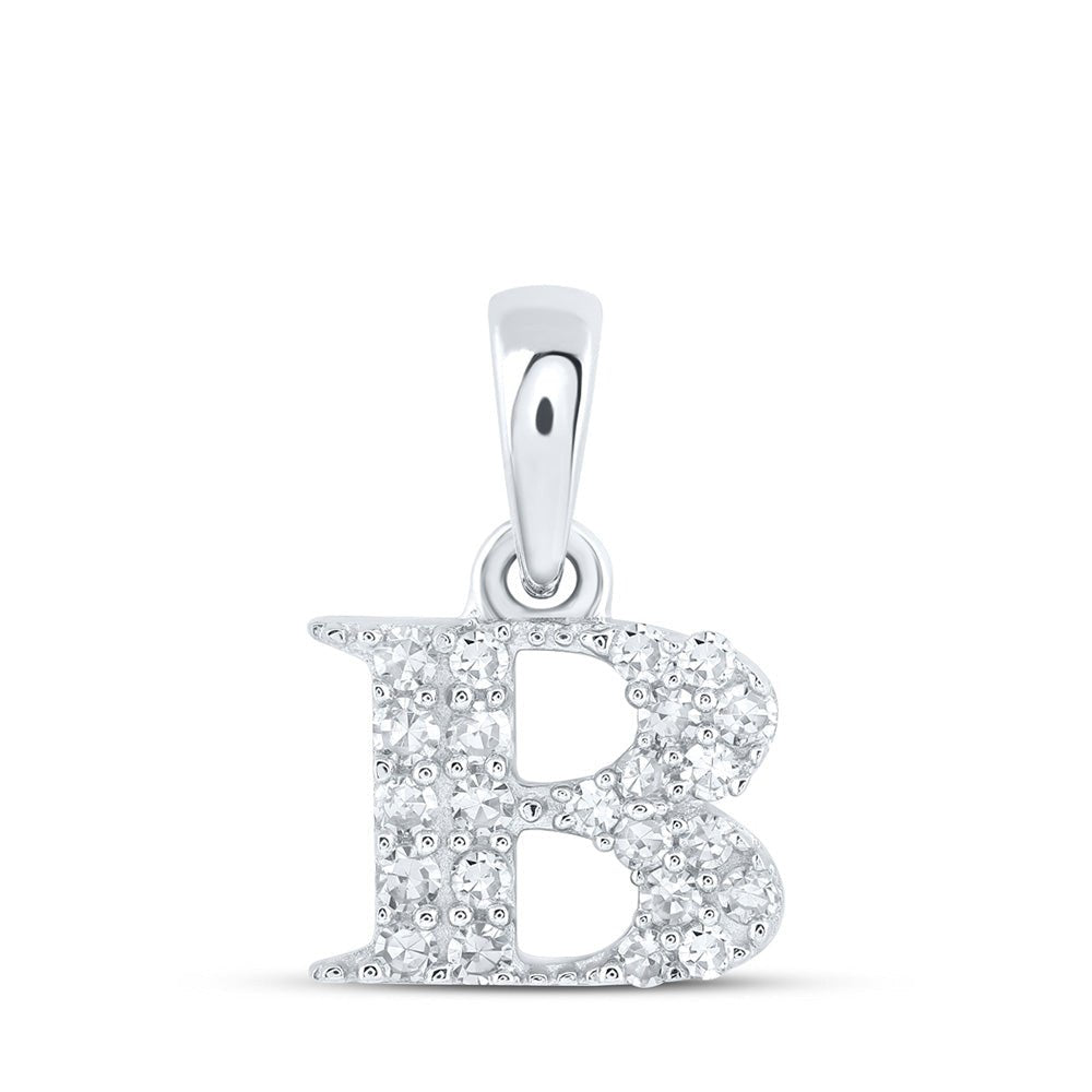 Diamond Initial & Letter Pendant | 10kt White Gold Womens Round Diamond B Initial Letter Pendant 1/10 Cttw | Splendid Jewellery GND