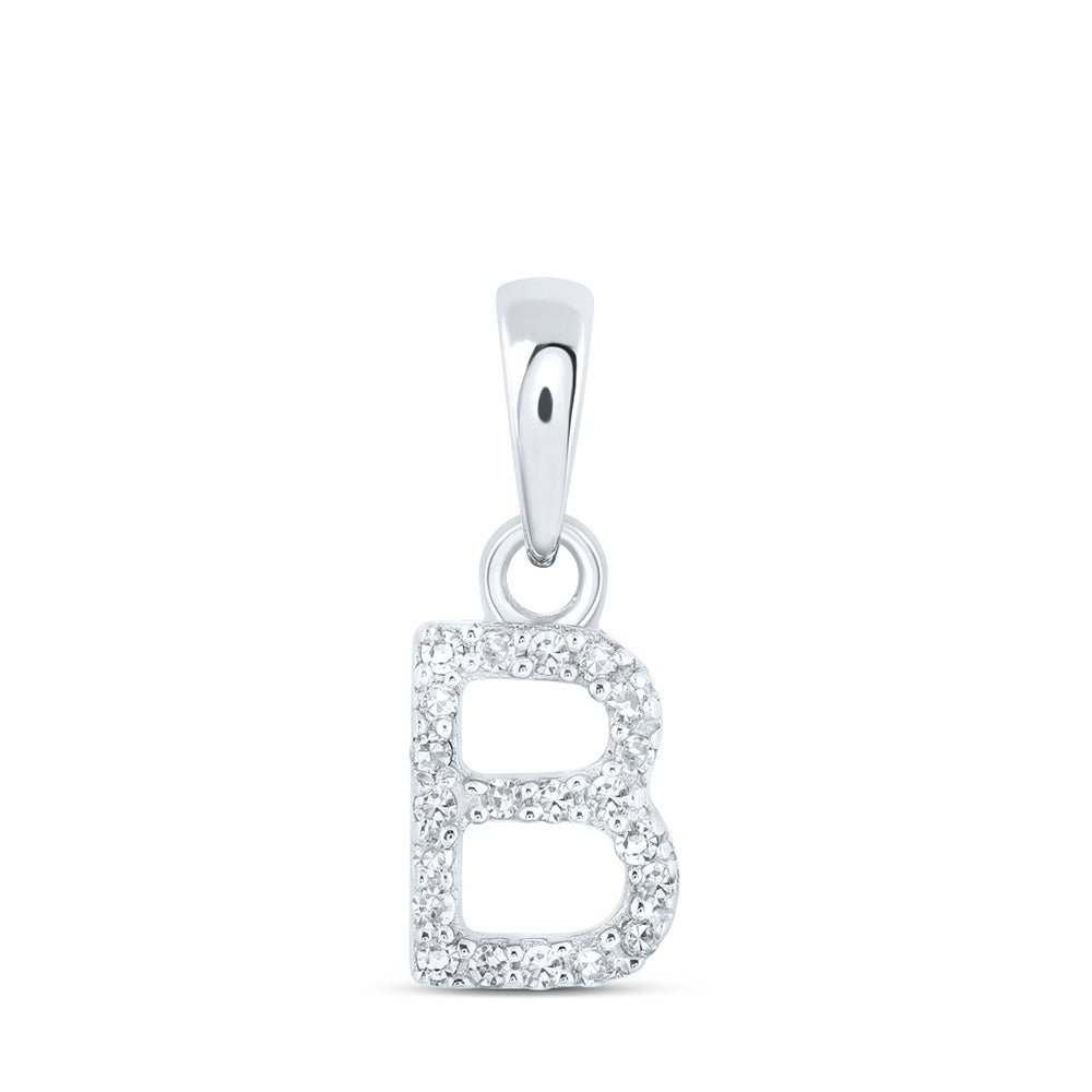 Diamond Initial & Letter Pendant | 10kt White Gold Womens Round Diamond B Initial Letter Pendant 1/20 Cttw | Splendid Jewellery GND