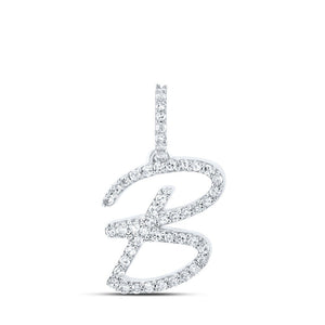 Diamond Initial & Letter Pendant | 10kt White Gold Womens Round Diamond B Initial Letter Pendant 1/5 Cttw | Splendid Jewellery GND