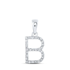 Diamond Initial & Letter Pendant | 10kt White Gold Womens Round Diamond B Initial Letter Pendant 1/8 Cttw | Splendid Jewellery GND