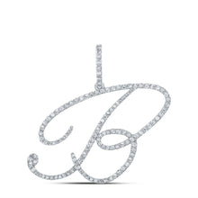 Load image into Gallery viewer, Splendid Jewellery 10kt White Gold B Initial Diamond Pendant: A Mesmerizing Symbol of Individuality and Elegance Top view from the 10Kt White Gold Womens Round Diamond B Initial Letter Pendant 3 4 Cttwpin212698 collection by Splendid Jewellery