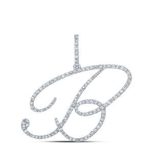 Diamond Initial & Letter Pendant | 10kt White Gold Womens Round Diamond B Initial Letter Pendant 3/4 Cttw | Splendid Jewellery GND