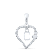 Load image into Gallery viewer, 10kt White Gold Diamond Heart Initial Pendant Top view from the 10Kt White Gold Womens Round Diamond C Heart Letter Pendant 1 10 Cttwpin213937 collection by Splendid Jewellery