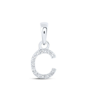 Diamond Initial & Letter Pendant | 10kt White Gold Womens Round Diamond C Initial Letter Pendant .03 Cttw | Splendid Jewellery GND