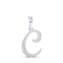 Load image into Gallery viewer, Captivating C Initial Diamond Pendant in 10kt White Gold Top view from the 10Kt White Gold Womens Round Diamond C Initial Letter Pendant 1 10 Cttwpin216338 collection by Splendid Jewellery