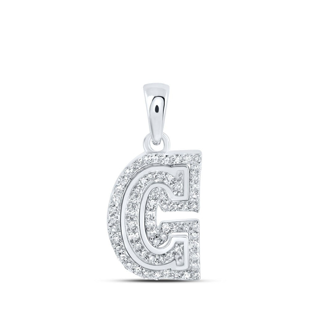Diamond Initial & Letter Pendant | 10kt White Gold Womens Round Diamond C Initial Letter Pendant 1/5 Cttw | Splendid Jewellery GND