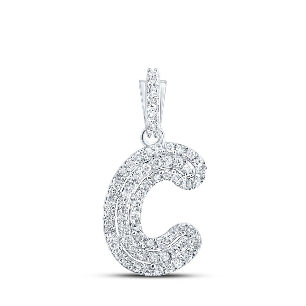 Diamond Initial & Letter Pendant | 10kt White Gold Womens Round Diamond C Initial Letter Pendant 1/6 Cttw | Splendid Jewellery GND
