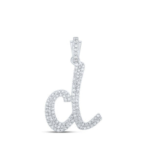 Diamond Initial & Letter Pendant | 10kt White Gold Womens Round Diamond D Cursive Initial Letter Pendant 1/2 Cttw | Splendid Jewellery GND