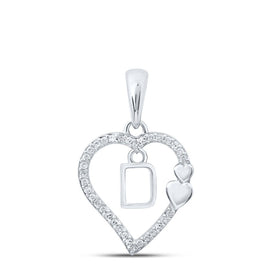 10kt White Gold Diamond Heart Initial Pendant - Personalized Love Letter Necklace Top view from the 10Kt White Gold Womens Round Diamond D Heart Letter Pendant 1 10 Cttwpin213938 collection by Splendid Jewellery