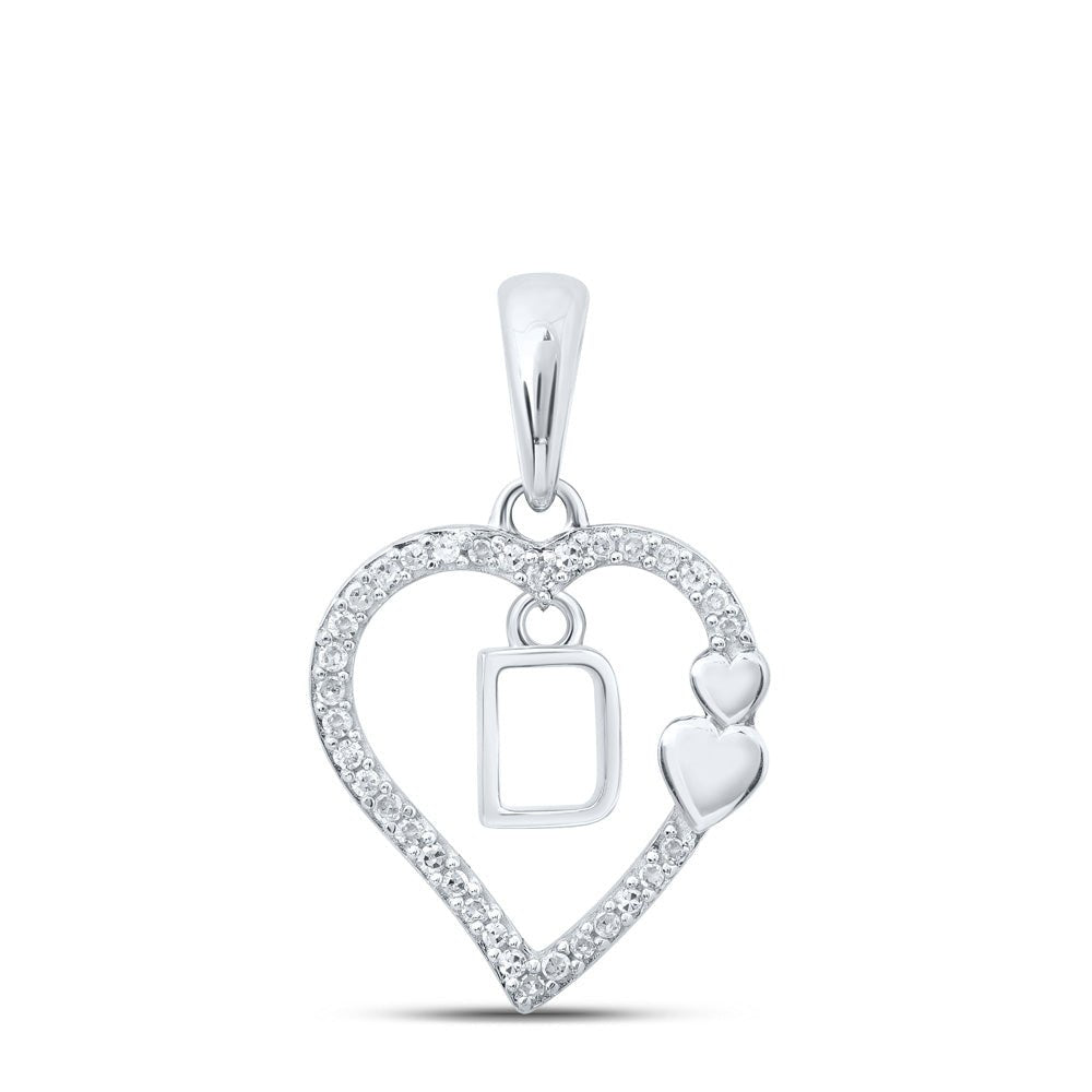 Diamond Initial & Letter Pendant | 10kt White Gold Womens Round Diamond D Heart Letter Pendant 1/10 Cttw | Splendid Jewellery GND