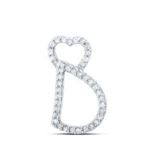 Diamond Initial & Letter Pendant | 10kt White Gold Womens Round Diamond D Heart Letter Pendant 1/8 Cttw | Splendid Jewellery GND