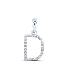 Load image into Gallery viewer, Dazzling Diamond Initial Pendant | 10kt White Gold Womens Round Diamond D Initial Letter Pendant 1/10 Cttw | Splendid Jewellery Top view from the 10Kt White Gold Womens Round Diamond D Initial Letter Pendant 1 10 Cttwpin216181 collection by Splendid Jewellery