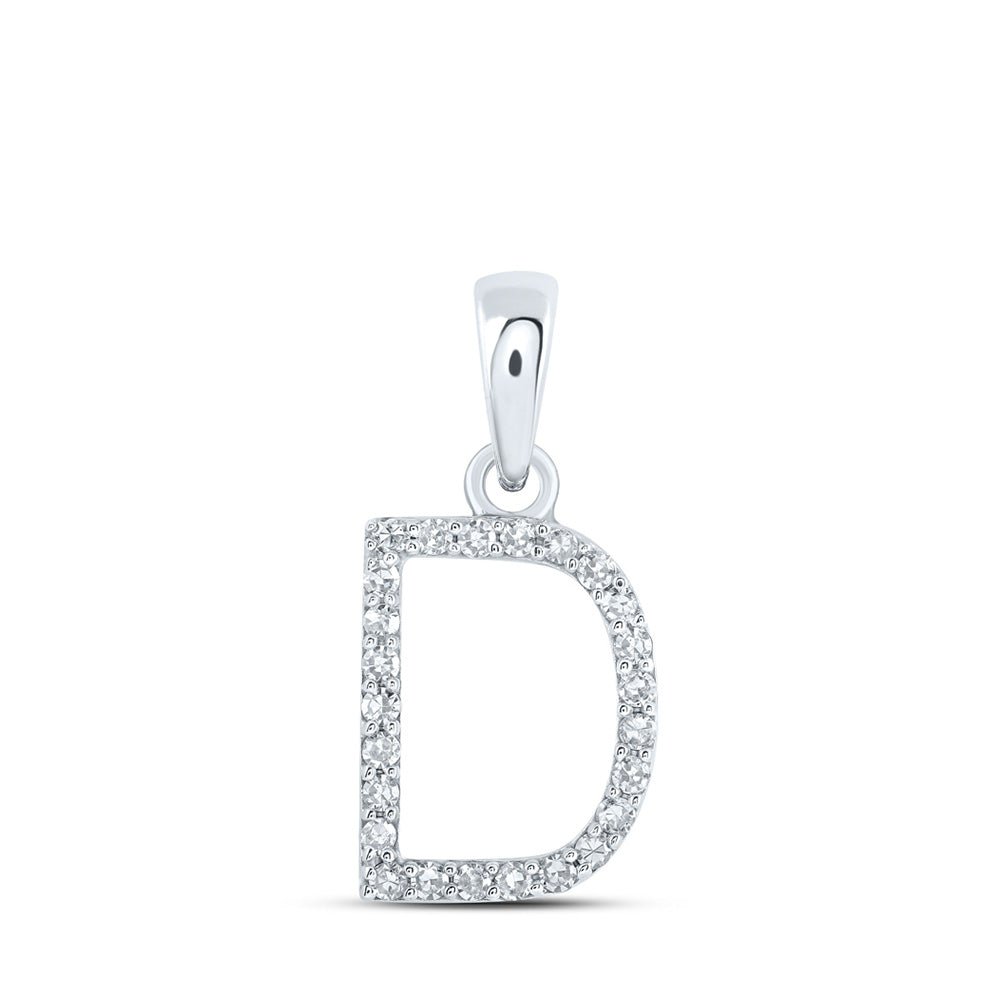 Diamond Initial & Letter Pendant | 10kt White Gold Womens Round Diamond D Initial Letter Pendant 1/10 Cttw | Splendid Jewellery GND