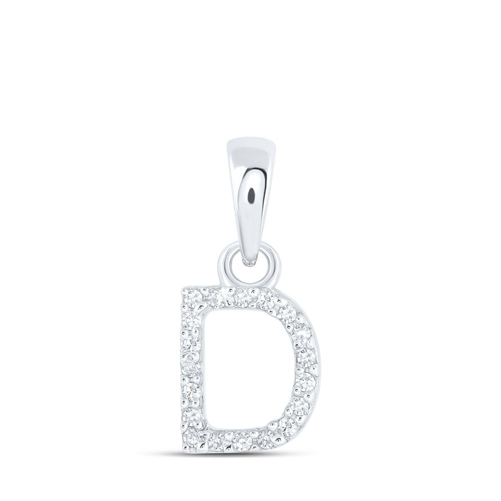 Diamond Initial & Letter Pendant | 10kt White Gold Womens Round Diamond D Initial Letter Pendant 1/20 Cttw | Splendid Jewellery GND