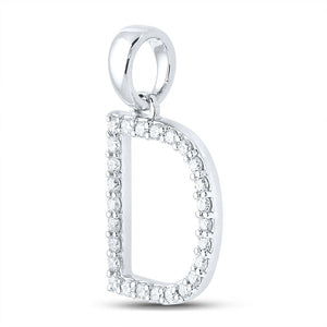 Diamond Initial & Letter Pendant | 10kt White Gold Womens Round Diamond D Initial Letter Pendant 1/4 Cttw | Splendid Jewellery GND