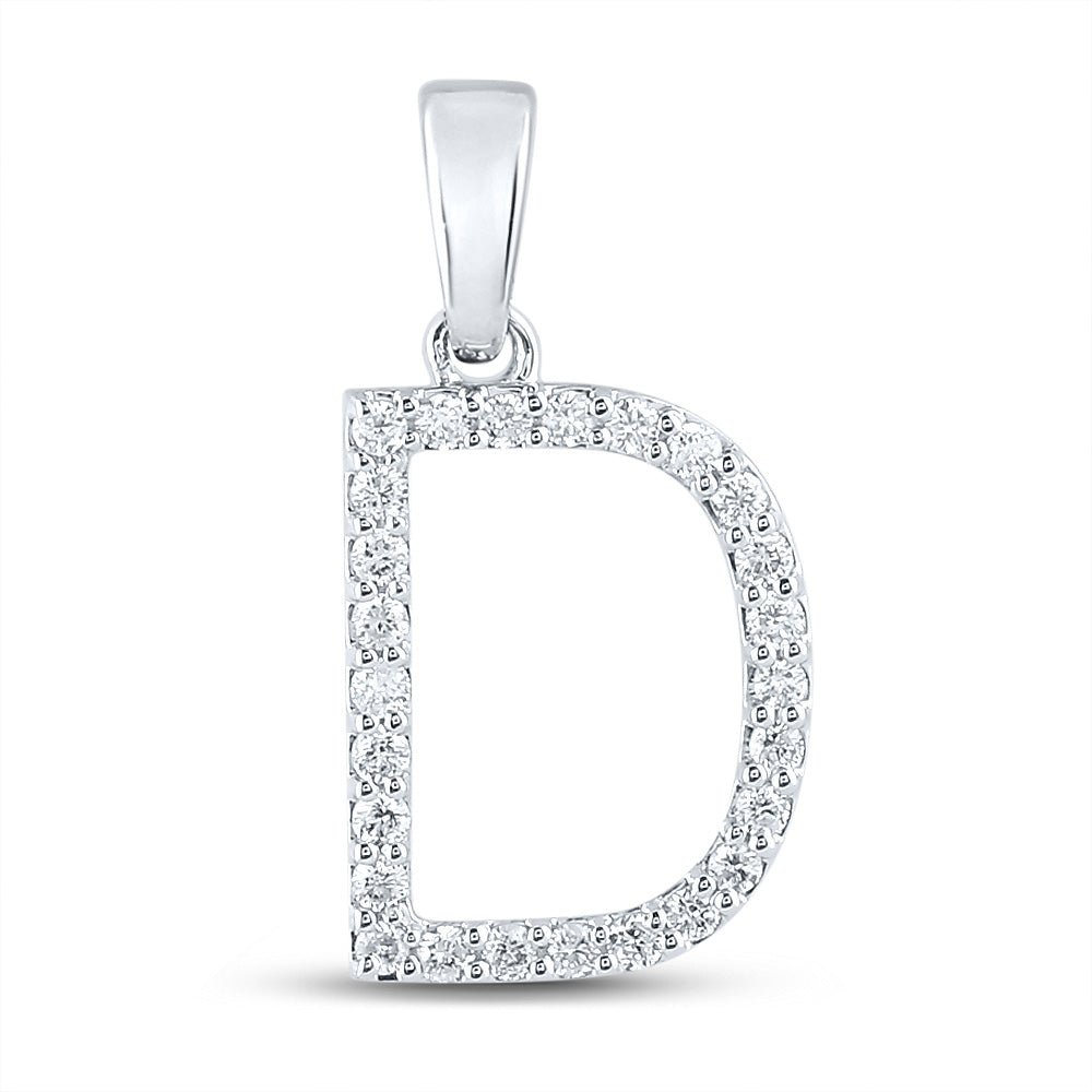 Diamond Initial & Letter Pendant | 10kt White Gold Womens Round Diamond D Initial Letter Pendant 1/4 Cttw | Splendid Jewellery GND