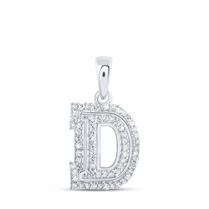 Diamond Initial & Letter Pendant | 10kt White Gold Womens Round Diamond D Initial Letter Pendant 1/5 Cttw | Splendid Jewellery GND