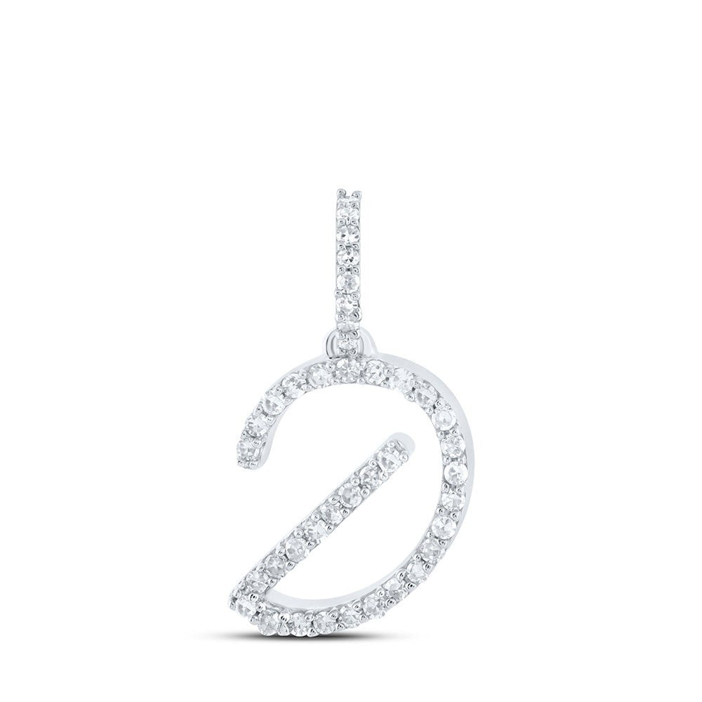 Diamond Initial & Letter Pendant | 10kt White Gold Womens Round Diamond D Initial Letter Pendant 1/6 Cttw | Splendid Jewellery GND