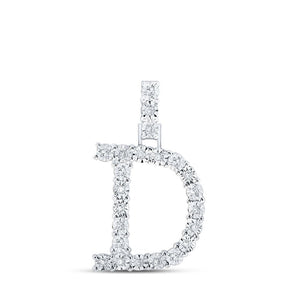 Diamond Initial & Letter Pendant | 10kt White Gold Womens Round Diamond D Initial Letter Pendant 1/8 Cttw | Splendid Jewellery GND
