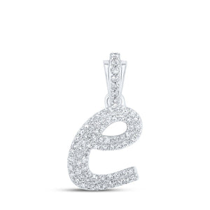 Diamond Initial & Letter Pendant | 10kt White Gold Womens Round Diamond E Cursive Initial Letter Pendant 1/3 Cttw | Splendid Jewellery GND