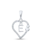 Romantic Radiance: 10kt White Gold Diamond Heart Letter Pendant Top view from the 10Kt White Gold Womens Round Diamond E Heart Letter Pendant 1 10 Cttwpin213939 collection by Splendid Jewellery
