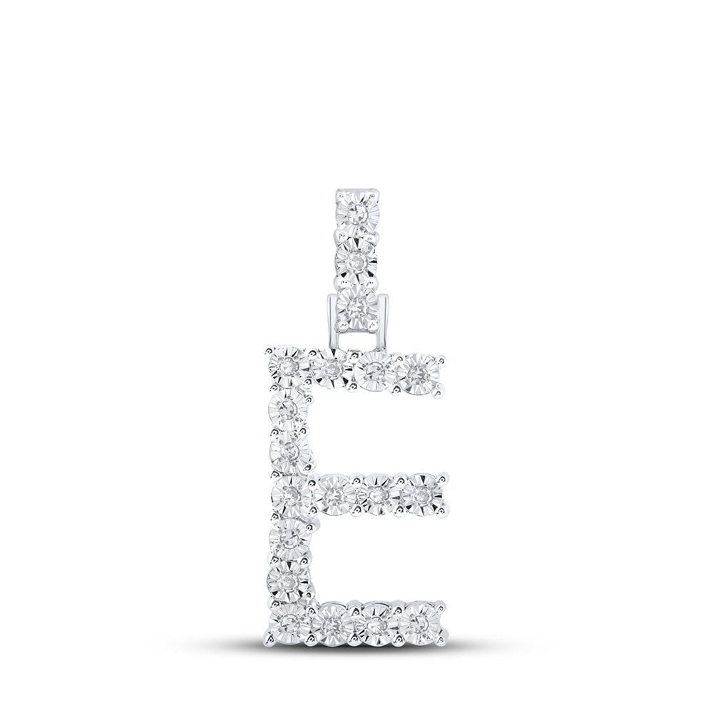 Diamond Initial & Letter Pendant | 10kt White Gold Womens Round Diamond E Initial Letter Pendant 1/10 Cttw | Splendid Jewellery GND