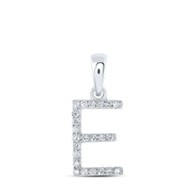 Load image into Gallery viewer, Elegant Diamond Initial Necklace in 10kt White Gold Top view from the 10Kt White Gold Womens Round Diamond E Initial Letter Pendant 1 10 Cttwpin216186 collection by Splendid Jewellery