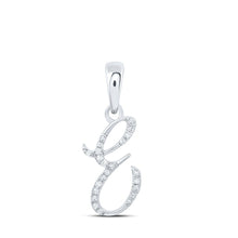 Load image into Gallery viewer, Elegant Elegance: 10kt White Gold Diamond Initial Pendant Top view from the 10Kt White Gold Womens Round Diamond E Initial Letter Pendant 1 12 Cttwpin216892 collection by Splendid Jewellery