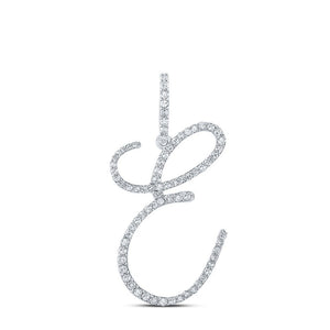 Diamond Initial & Letter Pendant | 10kt White Gold Womens Round Diamond E Initial Letter Pendant 1/2 Cttw | Splendid Jewellery GND