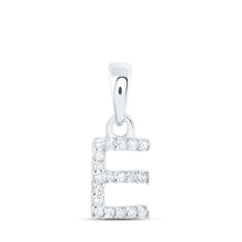 Load image into Gallery viewer, Elegant Elegance: 10kt White Gold Diamond Initial Pendant Top view from the 10Kt White Gold Womens Round Diamond E Initial Letter Pendant 1 20 Cttwpin216998 collection by Splendid Jewellery