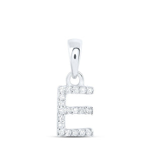 Diamond Initial & Letter Pendant | 10kt White Gold Womens Round Diamond E Initial Letter Pendant 1/20 Cttw | Splendid Jewellery GND