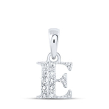 Load image into Gallery viewer, Elegant Elegance: 10kt White Gold Diamond Initial Pendant Top view from the 10Kt White Gold Womens Round Diamond E Initial Letter Pendant 1 20 Cttwpin216256 collection by Splendid Jewellery