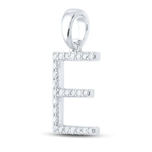Load image into Gallery viewer, Elegant White Gold Diamond Initial Pendant Side view from the 10Kt White Gold Womens Round Diamond Initial E Letter Pendant 1 4 Cttwpin289035 collection by Splendid Jewellery