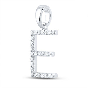 Diamond Initial & Letter Pendant | 10kt White Gold Womens Round Diamond E Initial Letter Pendant 1/5 Cttw | Splendid Jewellery GND