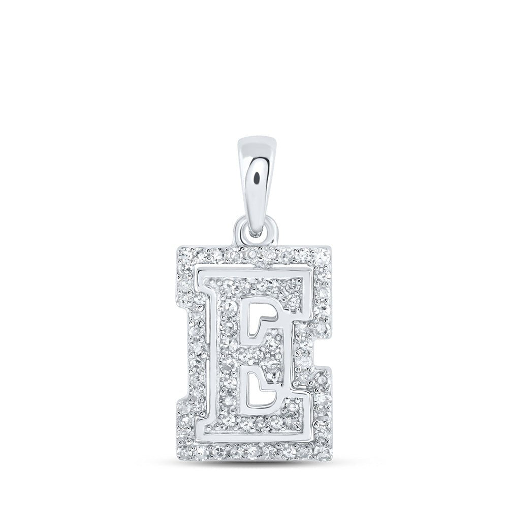 Diamond Initial & Letter Pendant | 10kt White Gold Womens Round Diamond E Initial Letter Pendant 1/5 Cttw | Splendid Jewellery GND