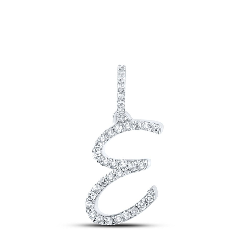 Diamond Initial & Letter Pendant | 10kt White Gold Womens Round Diamond E Initial Letter Pendant 1/8 Cttw | Splendid Jewellery GND