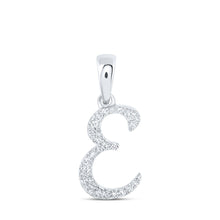 Load image into Gallery viewer, Elegant Diamond E Initial Pendant in 10kt White Gold Top view from the 10Kt White Gold Womens Round Diamond E Initial Letter Pendant 1 8 Cttwpin216392 collection by Splendid Jewellery