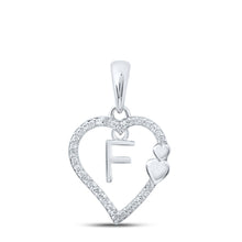 Load image into Gallery viewer, 10kt White Gold Diamond Heart Initial Pendant - A Symbol of Love and Personalization Top view from the 10Kt White Gold Womens Round Diamond F Heart Letter Pendant 1 10 Cttwpin213992 collection by Splendid Jewellery