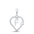 10kt White Gold Diamond Heart Initial Pendant - A Symbol of Love and Personalization Top view from the 10Kt White Gold Womens Round Diamond F Heart Letter Pendant 1 10 Cttwpin213992 collection by Splendid Jewellery