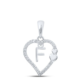 10kt White Gold Diamond Heart Initial Pendant - A Symbol of Love and Personalization Top view from the 10Kt White Gold Womens Round Diamond F Heart Letter Pendant 1 10 Cttwpin213992 collection by Splendid Jewellery