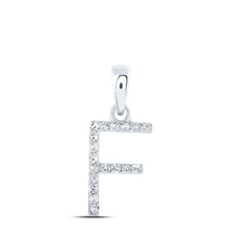 Load image into Gallery viewer, Fleeting Elegance: 10kt White Gold Diamond F Initial Pendant Top view from the 10Kt White Gold Womens Round Diamond F Initial Letter Pendant 1 12 Cttwpin216117 collection by Splendid Jewellery