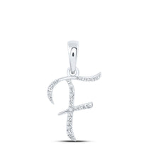 Load image into Gallery viewer, Sparkling Diamond Initial Pendant in 10kt White Gold Top view from the 10Kt White Gold Womens Round Diamond F Initial Letter Pendant 1 12 Cttwpin216894 collection by Splendid Jewellery