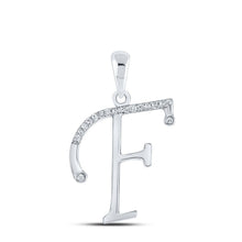 Load image into Gallery viewer, Splendid Jewellery 10kt White Gold Diamond Initial &amp; Letter Pendant Top view from the 10Kt White Gold Womens Round Diamond F Initial Letter Pendant 1 12 Cttwpin280667 collection by Splendid Jewellery