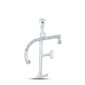 Splendid Jewellery 10kt White Gold Diamond Initial & Letter Pendant Top view from the 10Kt White Gold Womens Round Diamond F Initial Letter Pendant 1 12 Cttwpin280667 collection by Splendid Jewellery