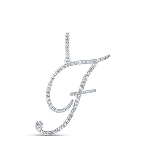 Diamond Initial & Letter Pendant | 10kt White Gold Womens Round Diamond F Initial Letter Pendant 1/2 Cttw | Splendid Jewellery GND